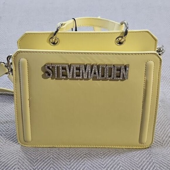 Steve Madden NWT Bevelyn-G Satchel Butter Yellow Crossbody Rhinestones Bling - Picture 3 of 16